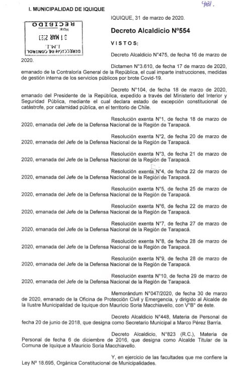 IquiqueDeTodos's tweet photo. 🔵HACE INSTANTES: Alcalde @MauricioSoriaM firmó Decreto Alcaldicio N°554 que PRORROGA Estado de Emergencia Comunal en #Iquique mientras dure el Estado de Excepción Constitucional de Catástrofe en 🇨🇱 y mantiene activos protocolos del Plan Comunal de Emergencias...

#IquiqueSeCuida https://t.co/TEszGc9MAr