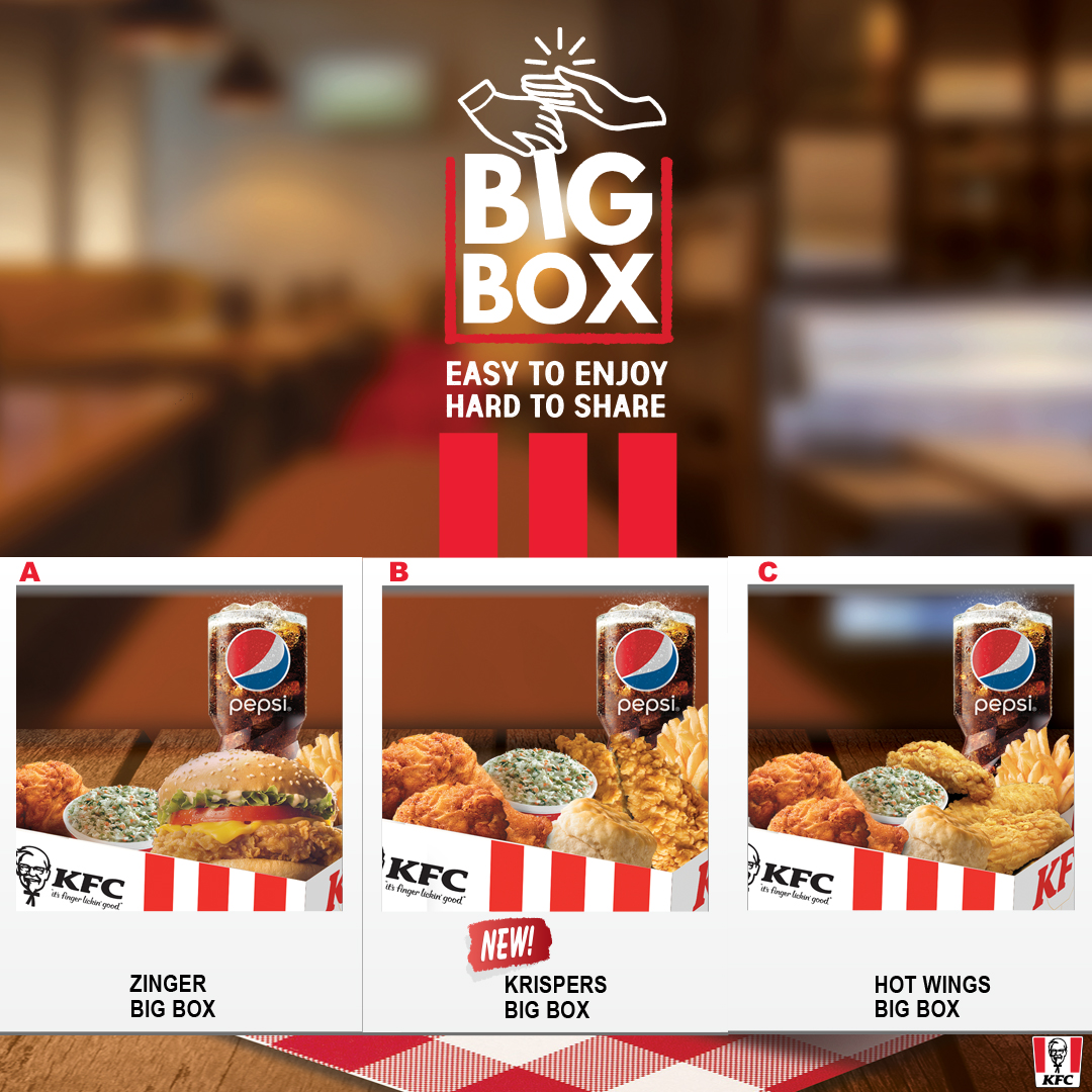 kfcjamaica's tweet photo. Our #BIGBox comes in 3 delicious options: Pick your favourite meal! #KrispersBIGBox #WingsBIGBox #ZingerBIGBox https://t.co/lK7Pk5LH6R