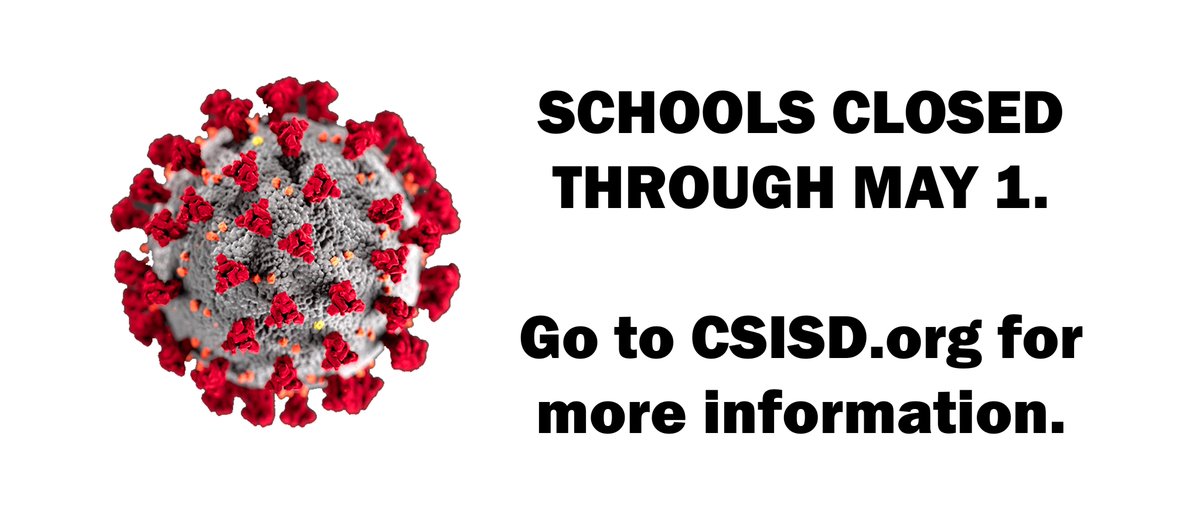 CSISD's tweet photo. Earlier this afternoon, Governor Abbott modified his executive order to keep schools closed through Friday, May 1.  Parents, please be on the lookout for an email update from Interim Superintendent Mike Martindale this evening. https://t.co/gMF2gXz1zO