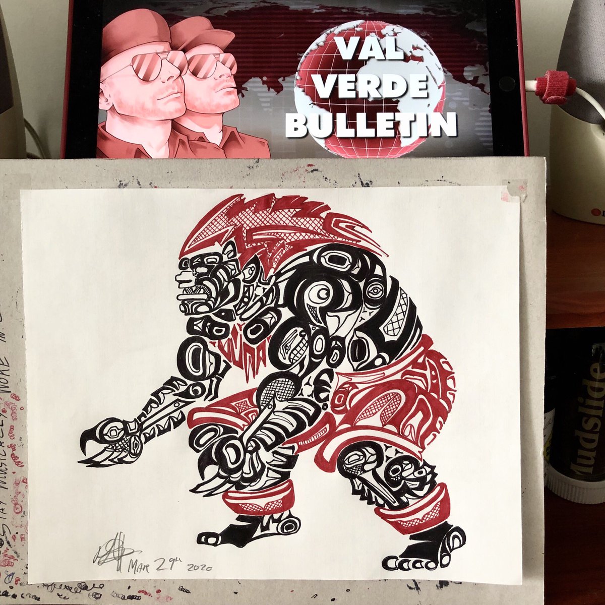 DOC604's tweet photo. Quarantine arts&Crafts: I’ve been drawing some #popculture & #moviefandom images in #FirstNation #Formline while listening to a few of my fav podcasts; @ValVerdeTweets , @NoSuchThingPod & @TheRevHouse . Each pic takes a few episodes but hey, I’ve got lots of time right now! https://t.co/4cpMdzgx7A