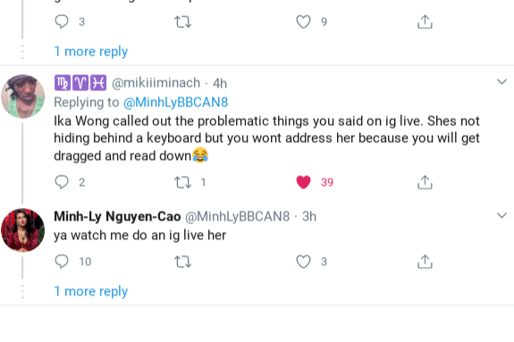 AcryEther's tweet photo. @John_BBCAN8 @theikawong I see you conveniently left off Mihn's reply mentioning Ika. Ya'll look like clowns trying to defend this messy bitch! You tried it🤡 #bbcan8 https://t.co/ZY0Rx4uscm