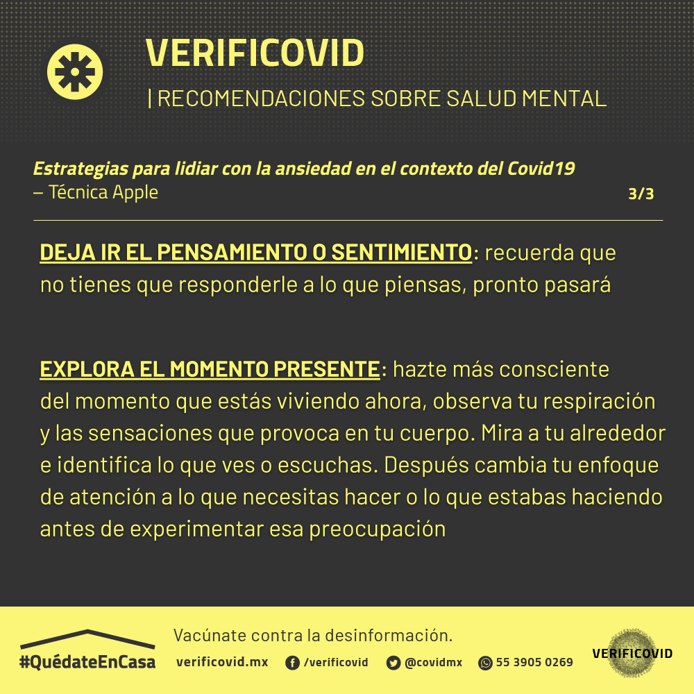covidmx's tweet photo. ¿Cómo lidiar con la ansiedad en tiempos de #Covid_19? 

Los efectos sociales y económicos de una pandemia pueden detonar más ansiedad y preocupación de lo que creemos 😰😞. 

La Técnica Apple puede ayudarte 👇. https://t.co/h1TjhWvrVR
