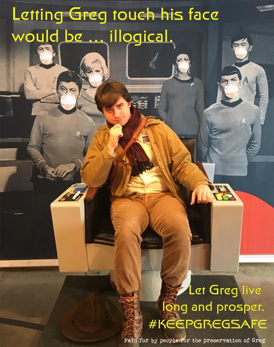 gregtivities's tweet photo. Remember everyone, wash your hands and don't touch your face! #KeepGregSafe #PeopleForThePreservationOfGreg #Facemask #GregVisitsSpace #GregMakesItSo #StarGreg #DONTtouchYOURface #Greg #LetGregLiveLongAndProsper #Pandemic https://t.co/uznlpRvhxV