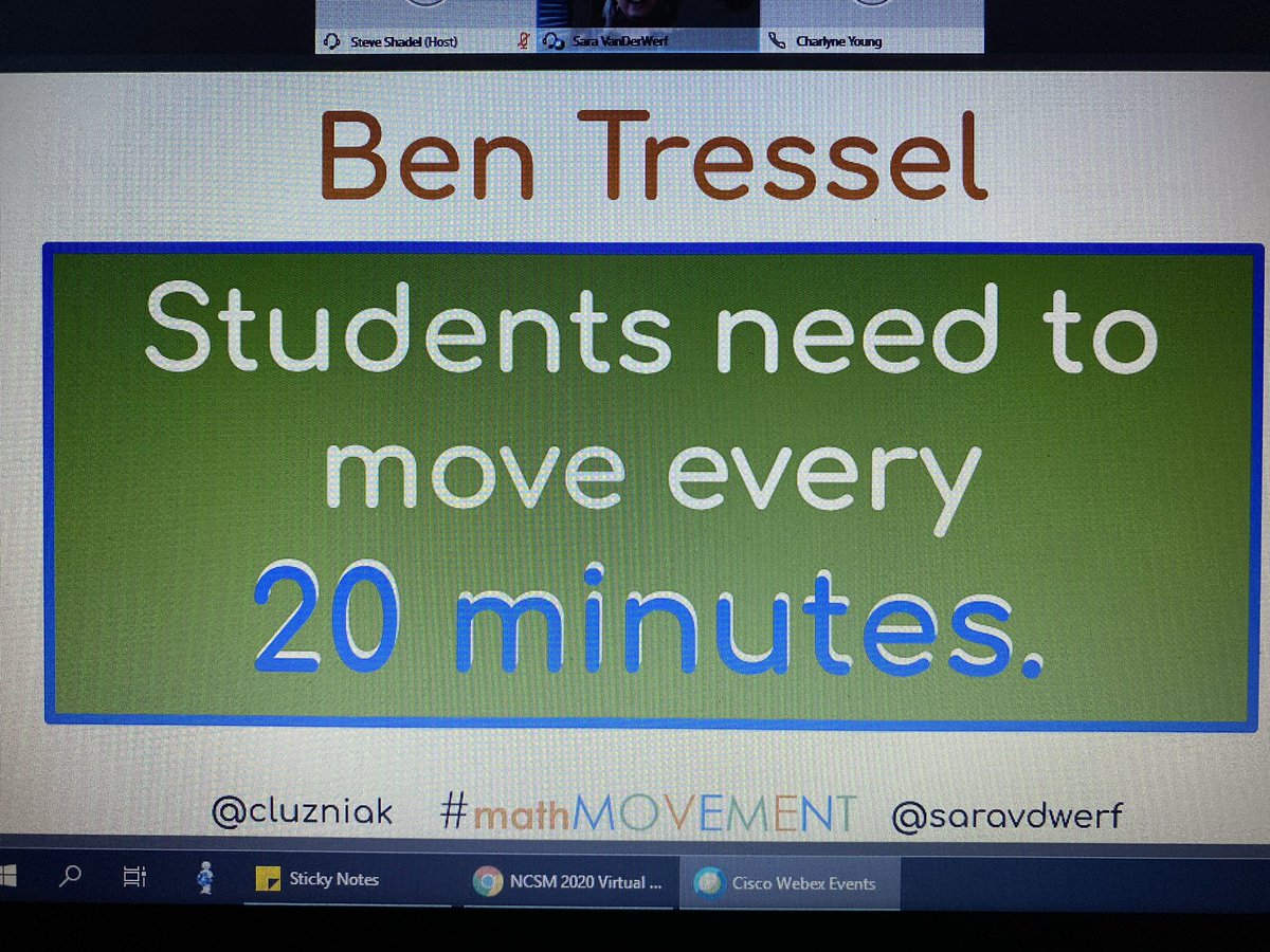 BethPeacock314's tweet image. Thank you, @saravdwerf and @cluzniak (feel better!) for encouraging us to still move even while isolated at home! #mathMovement #NCSM20