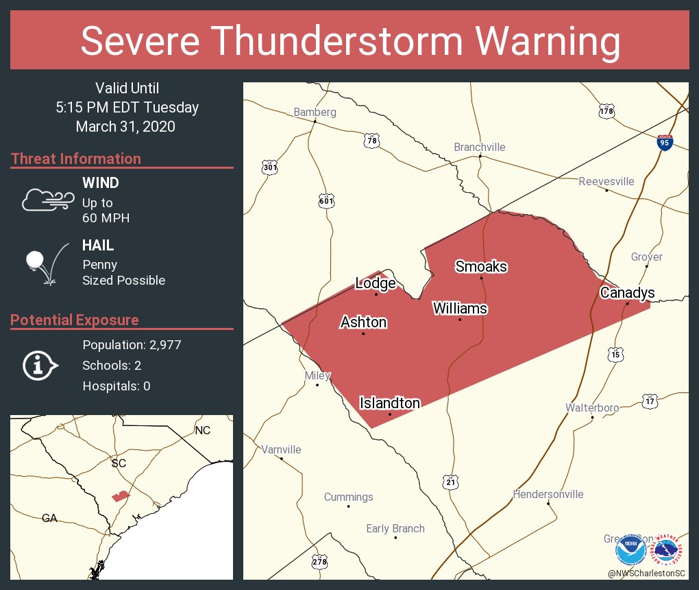 NWS Charleston, SC on Twitter "Severe Thunderstorm Warning including
