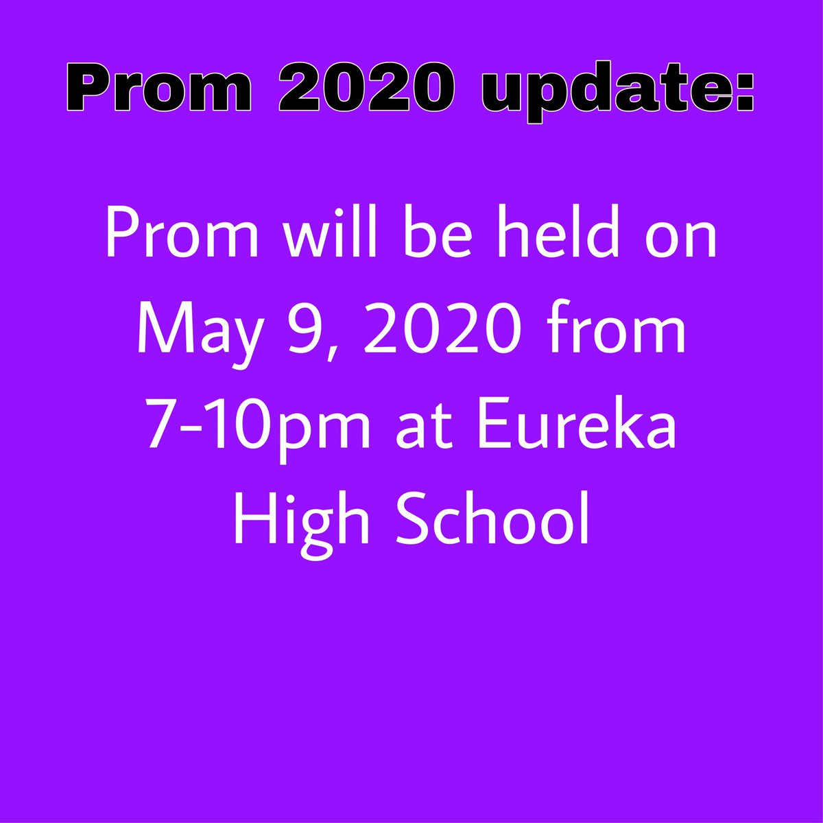 Prom 2020 update: prom will now be held at EHS on May 9, 2020 from 7-10pm. #ehshub