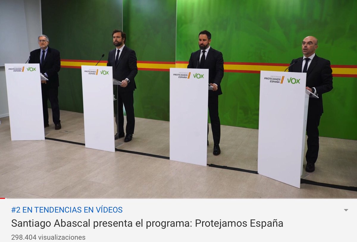 JoseRMolinaGonz's tweet photo. La presentación del #ProgramaVox #ProtejamosEspaña de #VOX @vox_es con @Santi_ABASCAL @ivanedlm @jlsteeg y @Jorgebuxade es #2 en #TENDENCiAS en @YouTubeEspanol #LaAlternativaVox @Isabelperezmoi1 @KettyGarat @joseramirezdel2 @fjconpe @esRadio @IdiazAyuso @elmundoes @georgina_vox https://t.co/nGGbjiCAVB