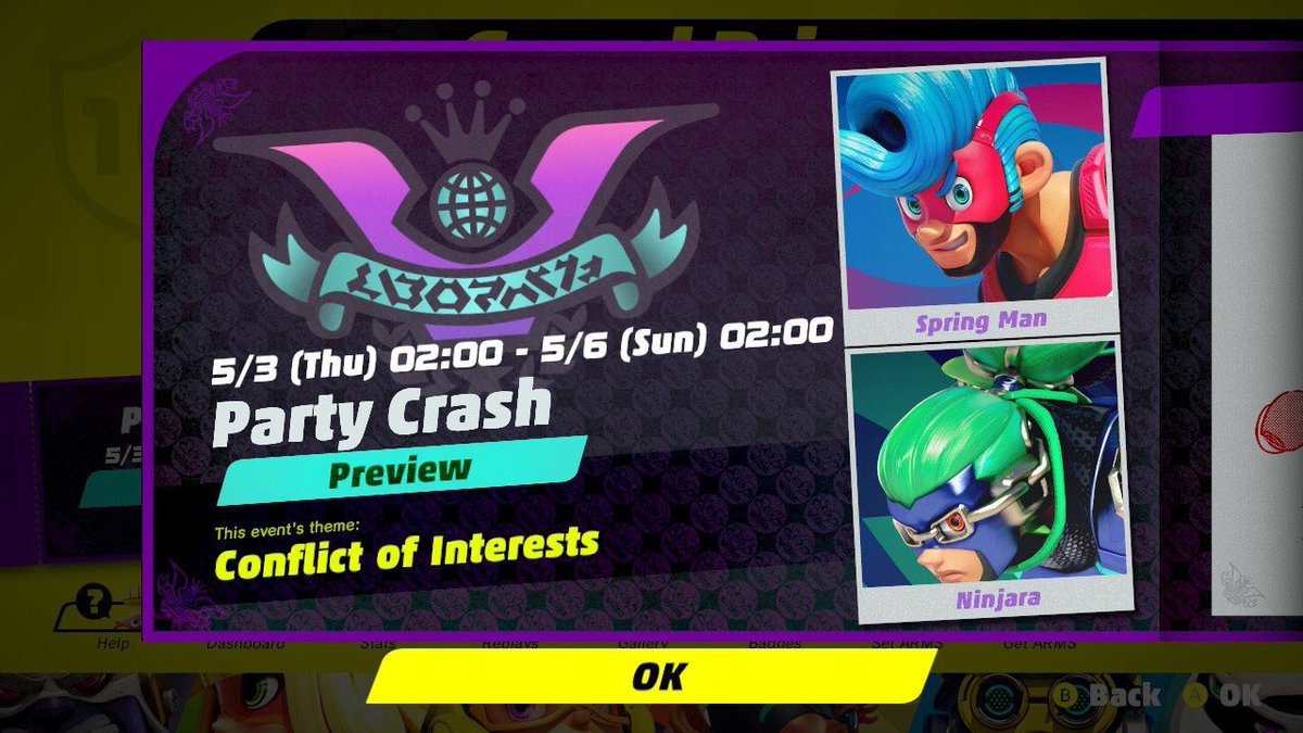 YumyYam2's tweet photo. Ojalá reactivaran las Festiluchas de Arms o los Festivales de Splatoon 2. Con el confinamiento, me animarían a volver a ambos juegos.
#Arms #PartyCrash #Splatoon2 #Splatfest https://t.co/GZOZbzFQMW