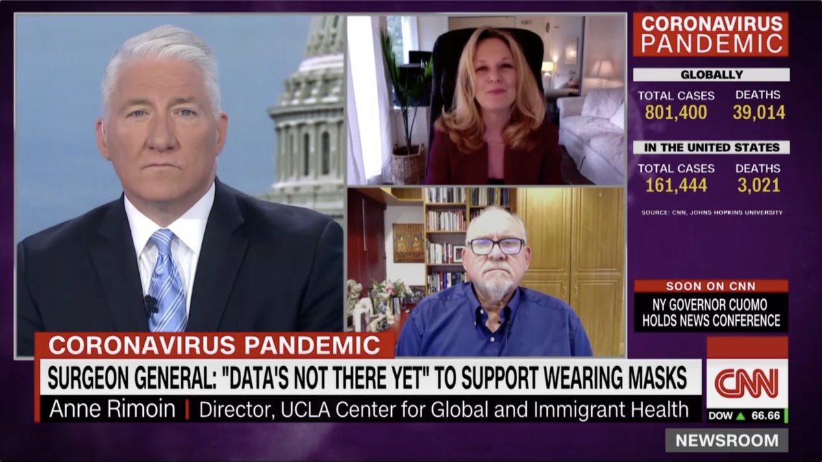 arimoin's tweet photo. Thanks to @JohnKingCNN for having @larrybrilliant and I on @CNN this morning. Reminder: this is a novel #coronavirus and we are learning about #COVID19 in real-time. Recommendations may change over time. e.g. wearing masks (not medical PPE) &amp; keeping your droplets to yourself. https://t.co/cdiaaiZX83