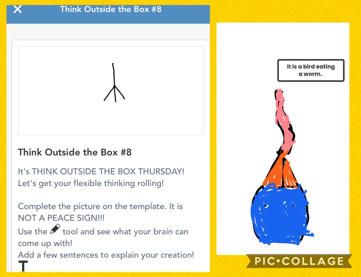 MrsJBarney's tweet photo. #creativity I ❤️ checking my @Seesaw during the day! #Elearning #ThinkOutsideTheBox @bethebridgeDBES #DragonsCreate https://t.co/lNvgvlU0Na
