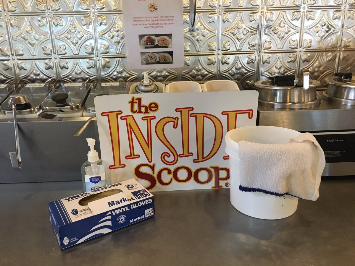 Staying safe at work by wiping the counters every 30 minutes and changing gloves between each customer #SRUwell #theinsidescoop