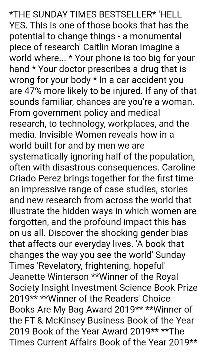 Demseltje's tweet photo. Must read! Invisible women by Caroline Craido Perez https://t.co/vp7ohO4SVe
