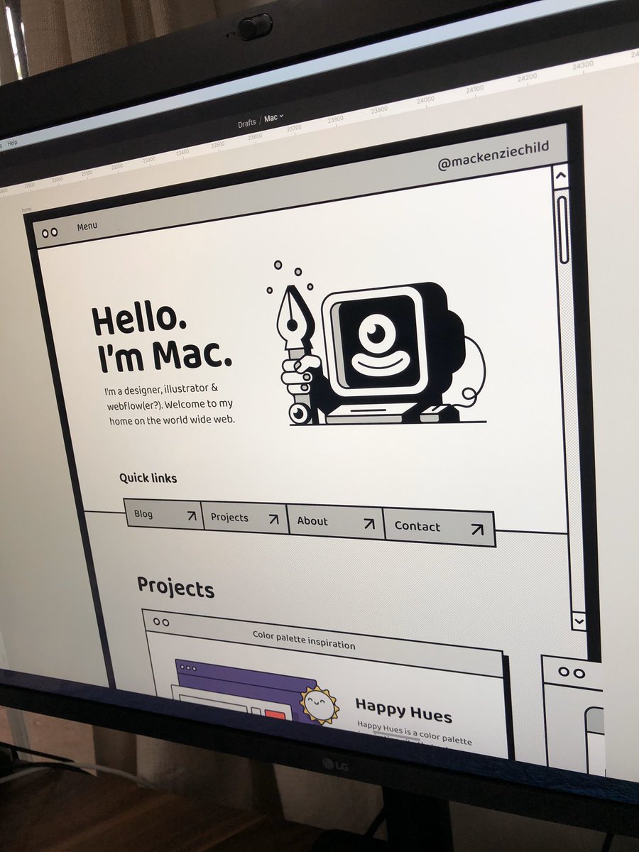 Working on a new design / <a href="/webflow/">Webflow</a> template with some retro vibes 📺🥳 I’m thinking I’ll make a little course on how to build this in webflow once it’s done. 

Little computer dude was inspired by the great <a href="/rogie/">˗ˏˋ rogie ˎˊ˗</a> with all the super dope stuff he’s been making lately!