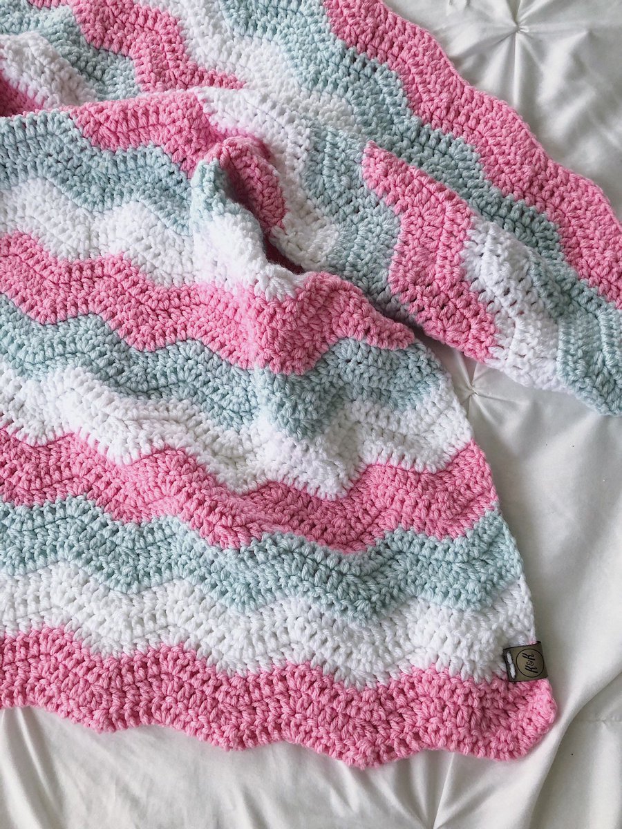 knotesandknots's tweet photo. Excited to share this item from my #etsy #shop #crochet #baby #blanket - Crochet #babyblanket in ice blue-green, white and #pink #shopforbaby blanket, #shopcrochet baby blanket, ripple blanket https://t.co/tyACrHl2wI https://t.co/9CAvEDL55M