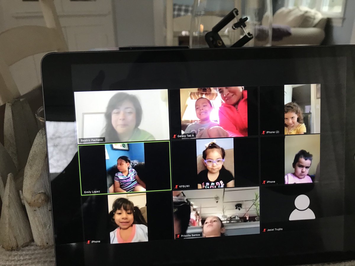 megchavez1's tweet photo. So happy that so many of our friends joined us on a zoom chat today!! We got to sing, read, and play plan together! So proud of my our families!!@JMFECLC https://t.co/n3Wp3NW8gI