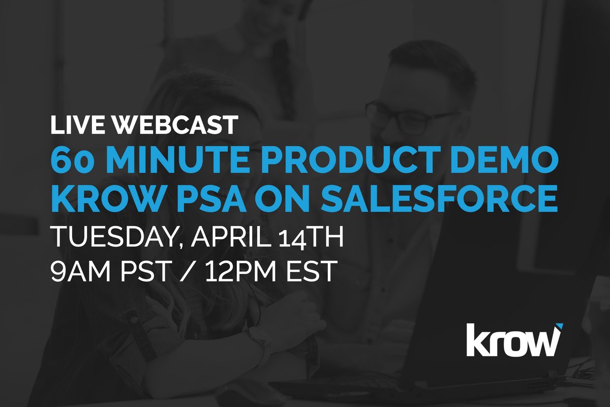 Register for the Krow PSA Live Product Demonstration Webcast:
#salesforce #crm ow.ly/nYG150z1hVE