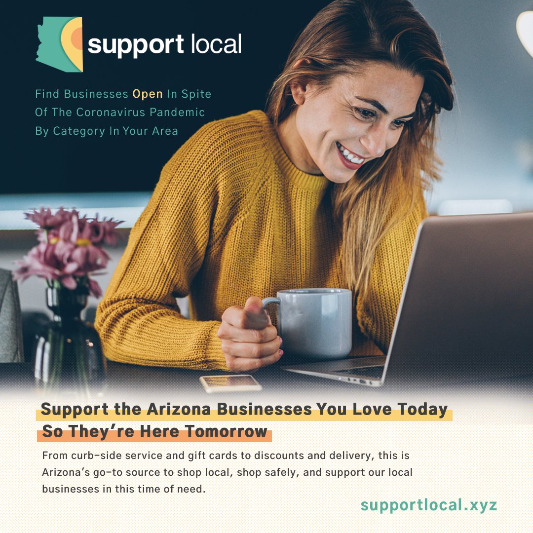 SupportLocalxyz's tweet photo. Today Support Local is in full swing! We have nearly 1K listings and growing. It is free for all to use through self-signup. Please spread the word to all local AZ businesses. https://t.co/xGnL5Bsdtt #AZTogether #COVID19 https://t.co/Rb2o4CiAYc