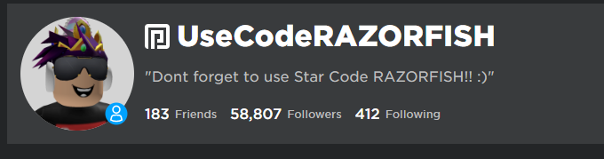 Bluezillaa On Twitter It S Alright To Mention Using The Star Code In Your Profile Bio And Maybe Even The Items Descriptions But Making Your Username Status And Even The Item If It - usecode razorfish on twitter type roblox with your