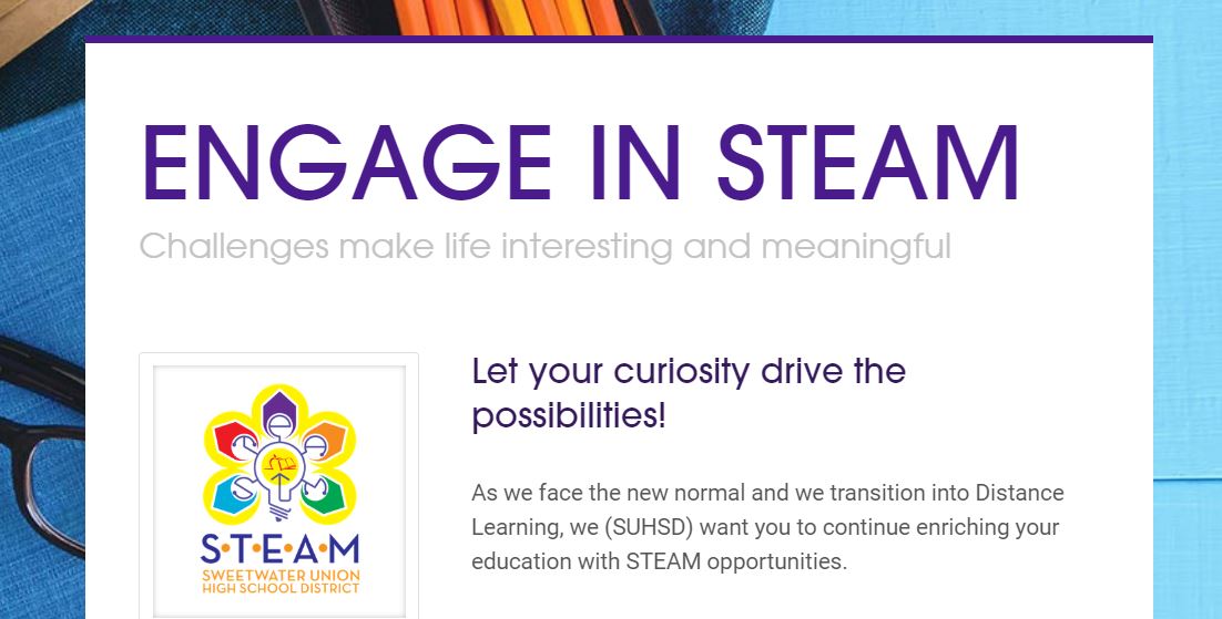 SUHSD_STEAM's tweet photo. Let your curiosity drive the possibilities! Check out SUHSD Engage in STEAM newsletter - make sure to bookmark it for updates #teamSUHSD #sweetSTEAM @SUHSD @CCR_SUHSD @SUHSDParents @ArtLopez_CS @dfwinters @erfinleysd @MsVenturino
https://t.co/nHlaJSDh8C https://t.co/RmDgbqy3pS