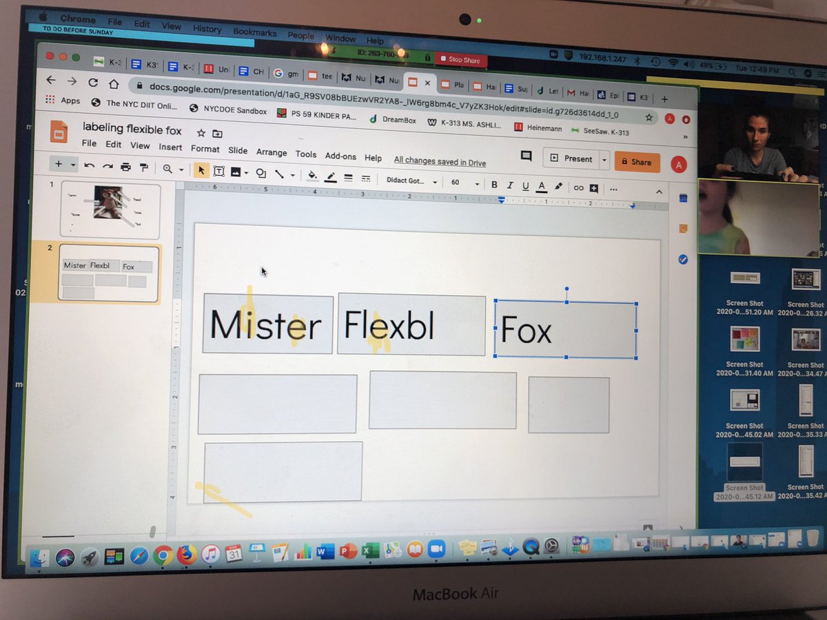 1 on 1 ZOOM conferences are my favorite part of the day!! 
Today we labeled our new friend flexible fox, thought of sentences to go along with them, planned out sentences and interactively wrote through the “share the screen” option!