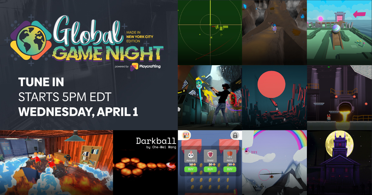 Dan Butchko (@danbutchko) on Twitter photo The <a href="/Playcrafting/">Playcrafting</a> #GlobalGameNight free virtual world tour starts April 1st! First stop: NYC.
The Big Apple is going through it right now. Join us at 5pm EDT to discover & celebrate new games from the area.
RSVP: bit.ly/2WX5sZR The <a href="/Playcrafting/">Playcrafting</a> #GlobalGameNight free virtual world tour starts April 1st! First stop: NYC.
The Big Apple is going through it right now. Join us at 5pm EDT to discover & celebrate new games from the area.
RSVP: bit.ly/2WX5sZR