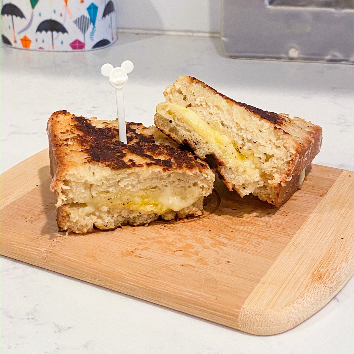 Put my first homemade bread to WORK for tonight’s food fest item!Irish whiskey cheddar grilled cheese on house-made soda bread with everything bagel seasoning.