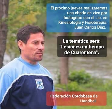El 2/4 a las 18hs charla en vivo por Instagram de la FCH con el Lic. en Kinesiología y Fisioterapia Juan Carlos Díaz, "Lesiones en tiempo de cuarentena"
<a href="/CAHandball/">Sel. Argentina Handball 🇦🇷</a> <a href="/confedepcba/">Confedeportescba</a> <a href="/RubenDiliddo/">Rubén Di Liddo</a> <a href="/DeportesCba/">Córdoba Deportes</a> <a href="/JavierSallustro/">Javier  Sallustro</a> <a href="/ChubutBalonmano/">FECHUBA</a> <a href="/feneubaloficial/">FE.NEU.BAL.</a> <a href="/FeSaBalonmano/">Fe. Sa.B</a> <a href="/fchtvok/">FCHtv</a>