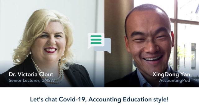 accountingpod's tweet photo. We(@XiDoYa) said hello to Dr @DrVictoriaClout (@UNSWbusiness) on @Zoom. We chatted about the challenges, the opportunities and some  #academic #humor to keep us cool.

Take a listen of the encouraging message here: https://t.co/LEdadM04fV

#highered #COVID19 #Accounting #edtech https://t.co/gxCV2mktgM