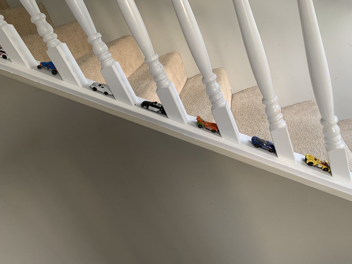 One problem that worked great today! How many of your cars will fit in the banister? Can you guess how many you might need? What could you do that would help you make a better guess? This could get more complex and sophisticated with our bigs, but the big idea stays the same.