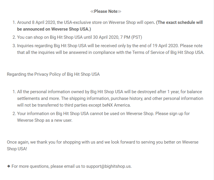 Bts Merch Restocks Notice About Bighit Shop Usa T Co Fhkmqq9ofx Bighit Shop Usa Is Closing April 30 7pm Pst Weverse Shop Usa Opening April 8 New Account T Co Ssu625jfnp