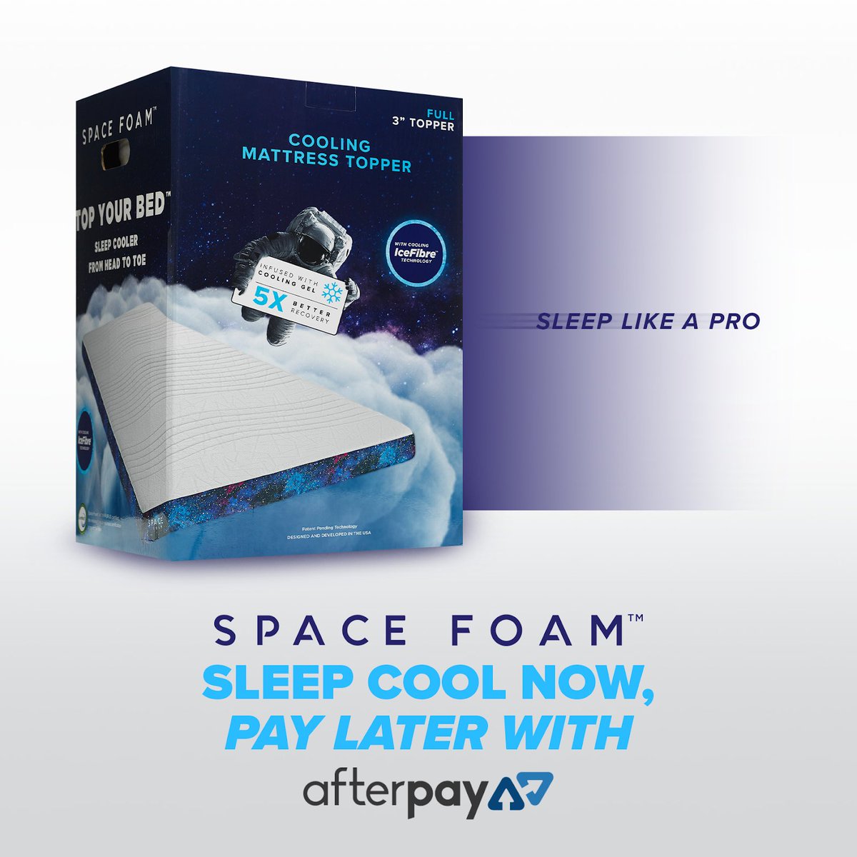 SPACEFOAM's tweet image. You don’t need a new mattress, you just need this IceFibre Mattress Topper. Free shipping and 90 day guarantee. #SpaceFoamSleep #TopYourBed #SleepLikeAPro #ProfessionalGradeSleep #IceFibre #Afterpay