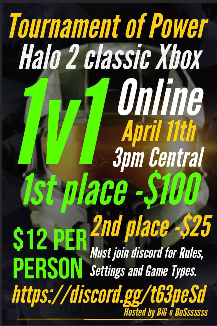 HaloInfiniteHub's tweet photo. 1v1 Tournament Of Power!!! Please check out.

Live Brackets:⬇️⬇️⬇️

https://t.co/O13xpazEzB

Buy Tickets:⬇️⬇️⬇️

https://t.co/utPpaXhczW

JOIN THE DISCORD FOR DETAILS
⬇️⬇️⬇️

https://t.co/CIZfDH5VDV https://t.co/4WMcSi8hs0