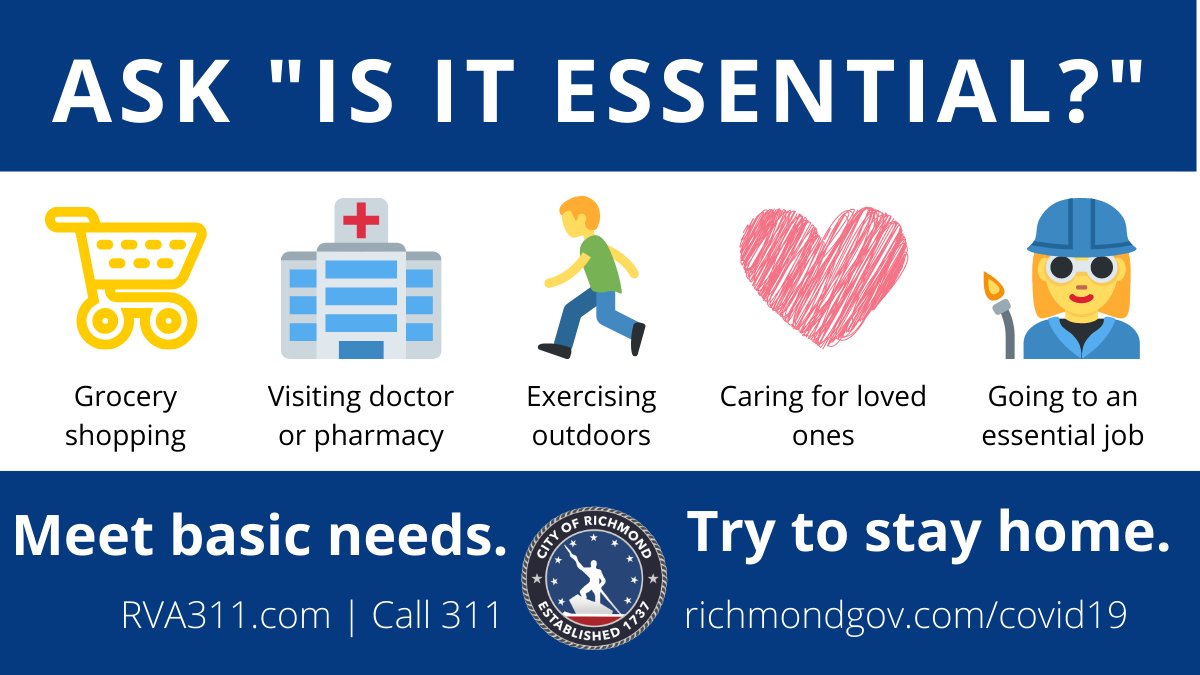 What exactly is "essential?" Read the Governor's executive order to find out: bit.ly/2X0h91x

In sum, meeting basic needs is essential. But when in doubt, don't go out! #saferandstrongerathome