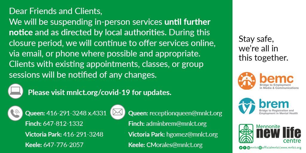As we respond to local authorities’ new COVID-19 directives, we’ve extended the suspension of our in-person services until further notice. We are still OPEN to serve clients online or by phone/email. For details, visit buff.ly/2QYeOAo