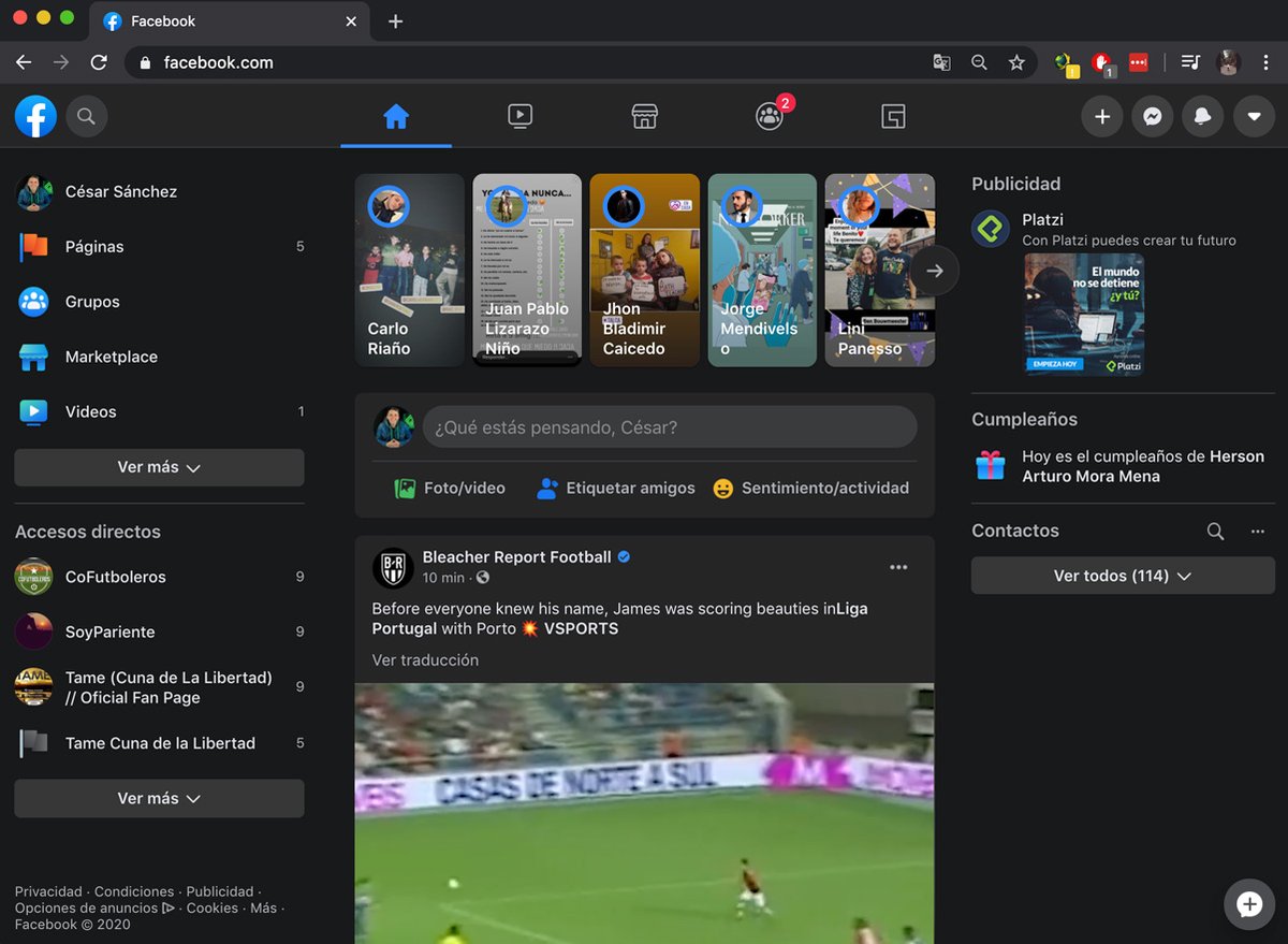 cesar_sanchezt's tweet photo. El nuevo diseño de #facebook 
con #darkmode incluido. https://t.co/lwYALljgmn