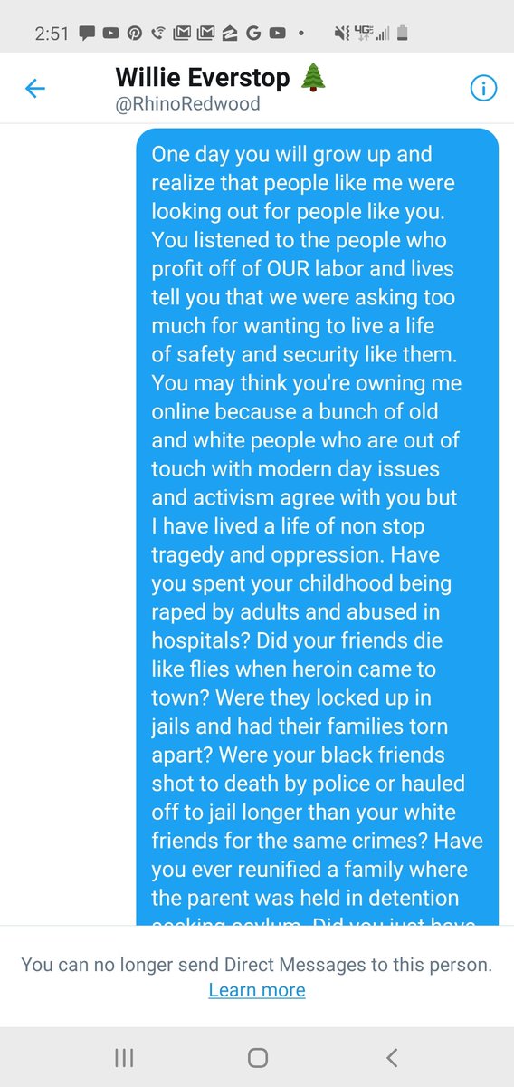 samuraeljackson's tweet photo. @RhinoRedwood Of course you weren't gonna post my first two messages. You were gonna post the last one. At least all your followers can see for themselves that you really only care about being right and vilifying Bernie supporters, bigot. https://t.co/Wv2jnhHEAL