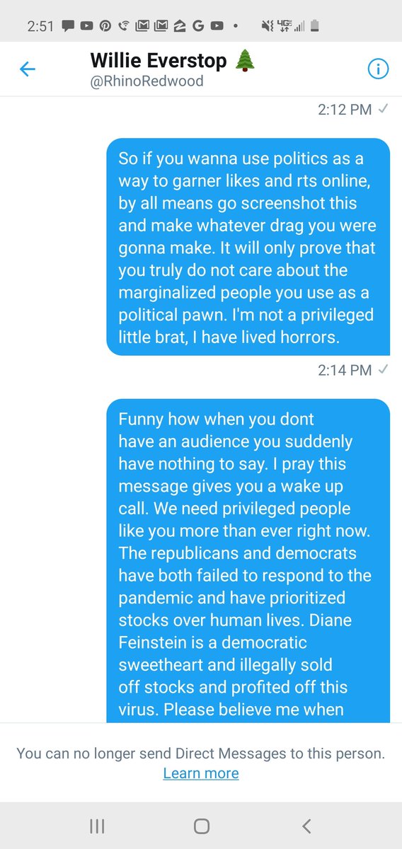 samuraeljackson's tweet photo. @RhinoRedwood Of course you weren't gonna post my first two messages. You were gonna post the last one. At least all your followers can see for themselves that you really only care about being right and vilifying Bernie supporters, bigot. https://t.co/Wv2jnhHEAL
