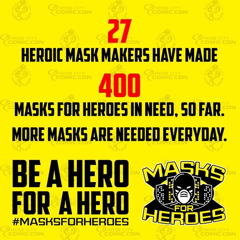 RoseCityCC's tweet photo. ๐ท Our #MasksforHeroes program is off to a super start! 400 masks and counting, on their way to heroes on the front lines. Sign up now: https://t.co/P4KleLFBMd ๐ Do you need a mask, but you're not sure who to ask? Email leslie@leftfieldmedia.com for more information. #RCCC20 https://t.co/KyEILlFmZD
