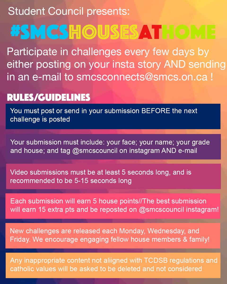 Hey Spartans! While we’re all at home and still working hard, student council has come up with an awesome new way to get engaged in the house system while providing fun ways to take a break from all that school. First Challenge will be posted tomorrow!