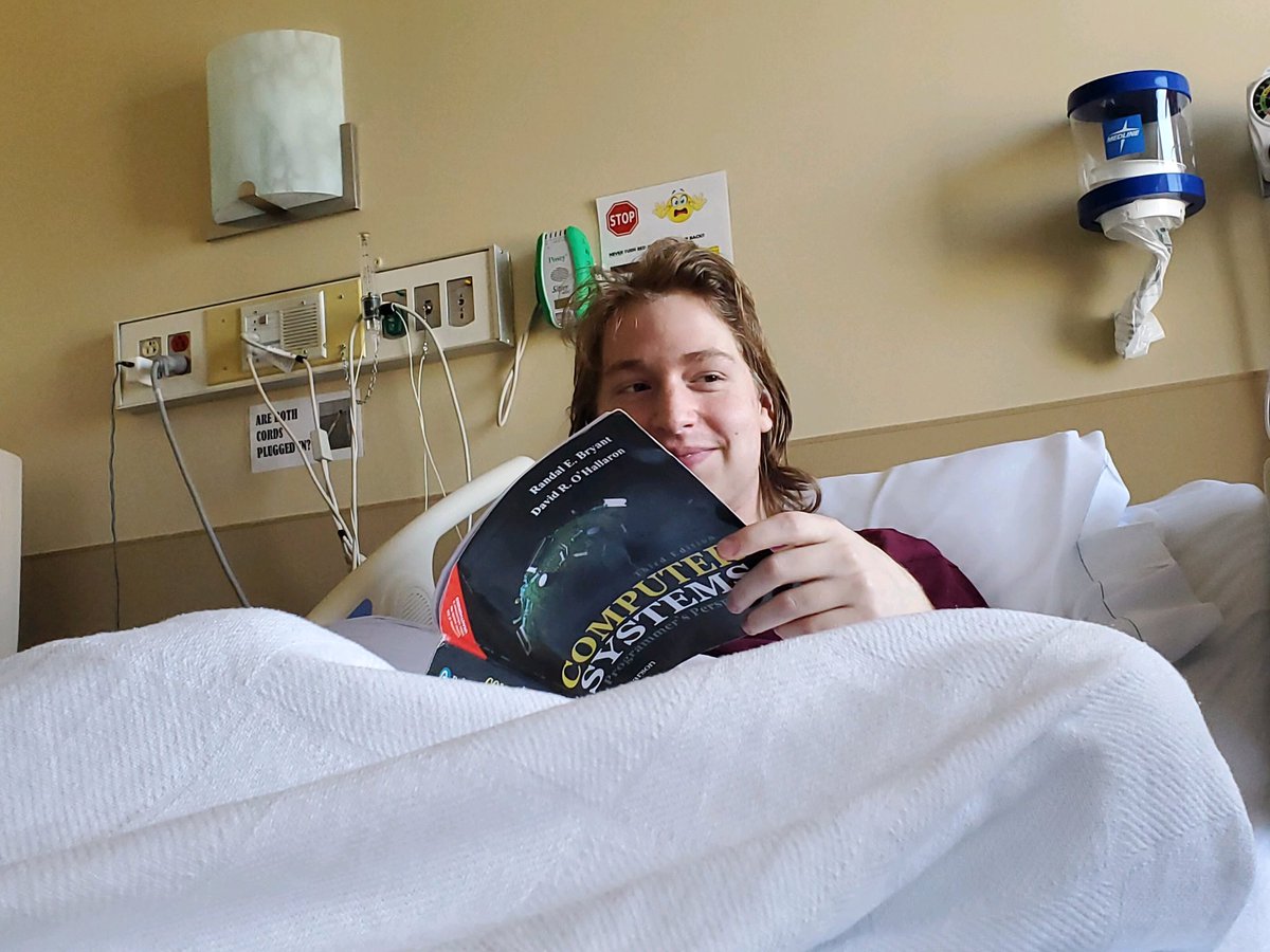 GoblinsVT's tweet photo. Niles knows that the Systems &amp; Networking Capstone takes priority - no matter where you are.

He’s out of the hospital and is all better! Folks, practice #SocialDistancing and we’ll get through this together.
#VTBlockchain @VT_CS @virginia_tech @VTEngineering https://t.co/SCUP9srH0o