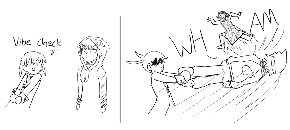 soul eater au where soul cant transform into a scythe so maka just beats the shit out of people with a regular ass dude