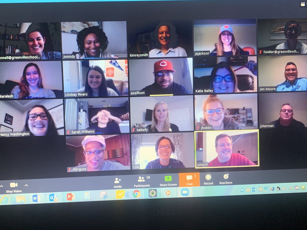 PrincipalWOOdy's tweet photo. Grade Level Meeting, social distance style! #welaughed #welearned #wehadfun #mypeople @BECKBLUEKNIGHTS https://t.co/1FBGCsR7hn