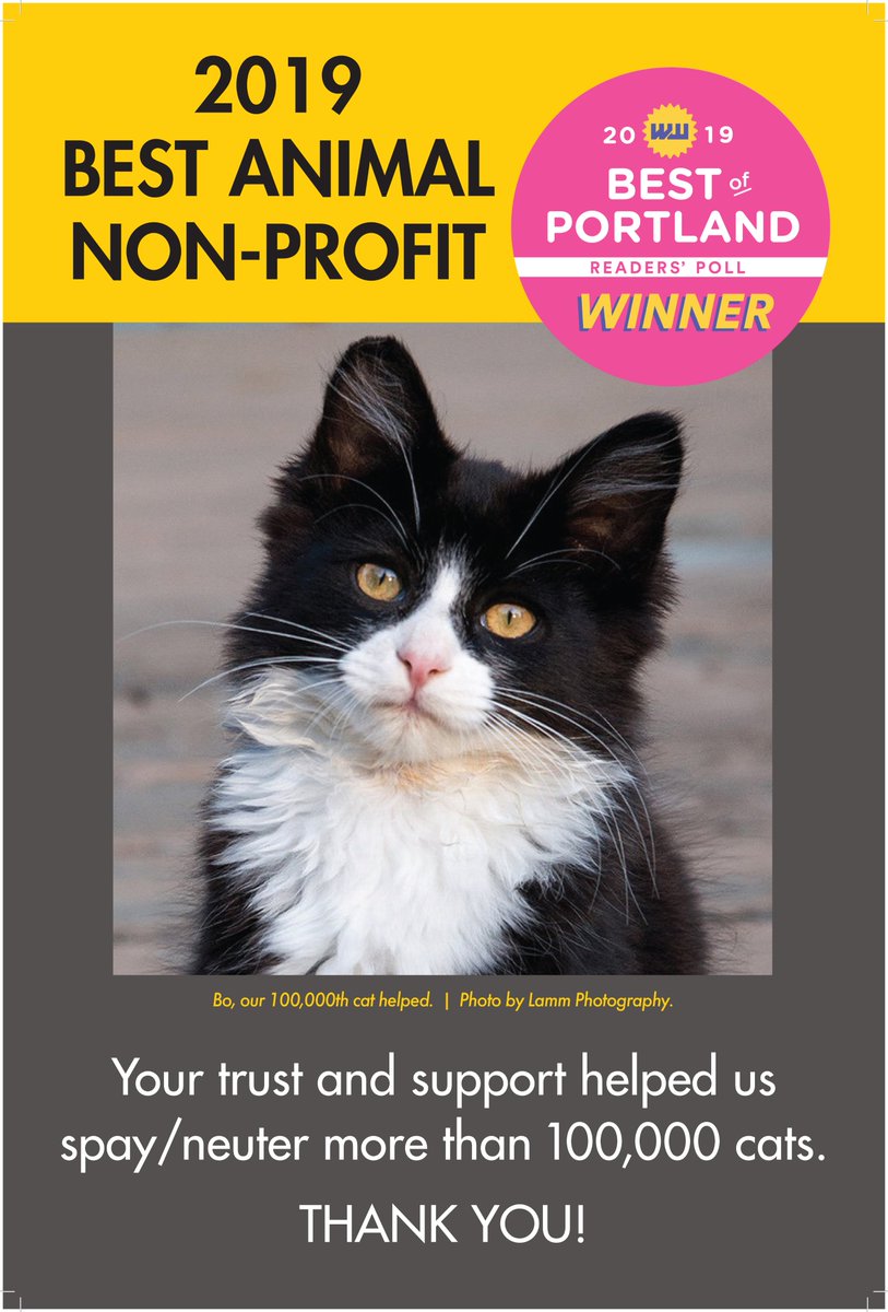 FeralCatsOR's tweet photo. Last year FCCO was voted BEST ANIMAL NON-PROFIT! We were so excited to win and thank you all for your votes. Can we keep the title this year? First we need your nomination! Use this link to select Feral Cat Coalition of Oregon:
https://t.co/g0d76wEzFq
#bestofportland #voteforcats https://t.co/NywXRkOwqR