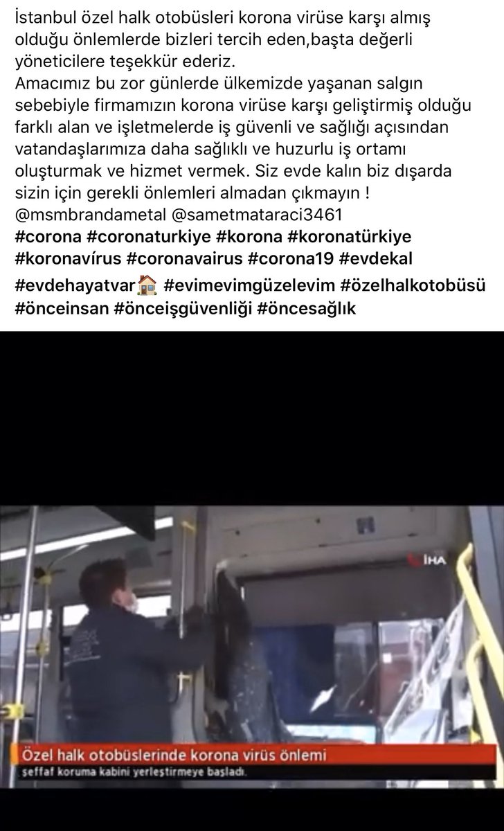 msmbranda's tweet photo. İstanbul özel halk otobüsleri korona virüse karşı almış olduğu önlemlerde bizleri tercih eden,başta değerli yöneticilere teşekkür ederiz. https://t.co/CYyhzDspl9