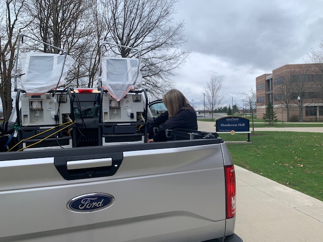 Today, <a href="/kentnursing/">Kent State Nursing</a> faculty member Jen Shanholtzer delivered two ventilators from The Olga A. Mural Simulation Lab in Henderson Hall to <a href="/UHhospitals/">University Hospitals</a> Portage Medical Center. These will be used to care for patients with COVID-19. #flashestakecareofflashes