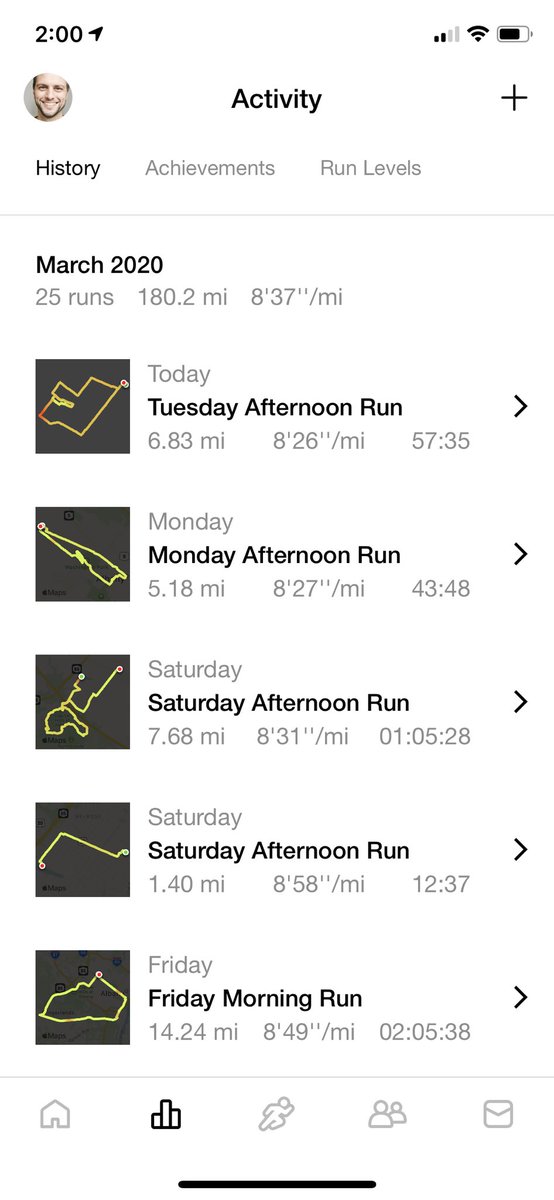 Teevio's tweet photo. One final run for March to bump my mileage over 180. I’m pretty proud cause this is my highest mileage month ever. I’m hoping to do more in April, but my heal is being a real literal pain, so we shall see. #runchat #runchat5k @therunchat https://t.co/IPuqdF0tcN