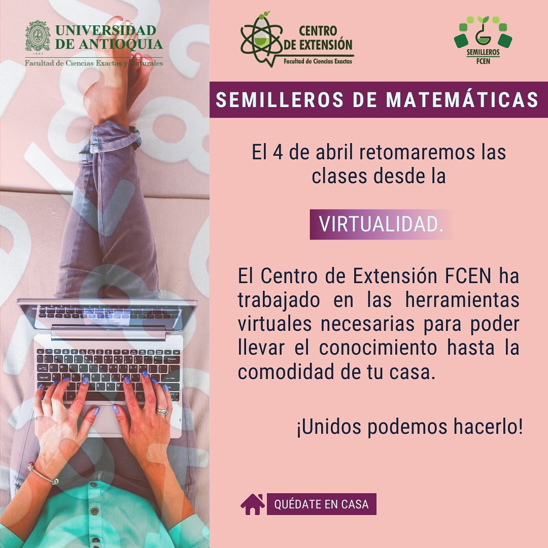 pipetaossa's tweet photo. Agradecemos al Instituto de Matemáticas por profesionalismo y dedicación. Es un reto de todos superar la crisis. 4 de abril semilleros avanza en la virtualidad
@FCENUdeA @UdeA @AdrianaEchava20 @CarlosADuqueE @dorangelah @zuluagajorge @ruizjosedavid @Victor_Malagon @ramirociencia https://t.co/c3tvqnevAU