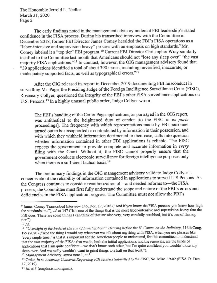 JudiciaryGOP's tweet photo. 🚨#BREAKING: @Jim_Jordan writes letter to @RepJerryNadler following today’s shocking #FISA revelations. 

Jordan urges Chairman Nadler to invite Inspector General Horowitz to testify about the FBI’s FISA process. https://t.co/vhMVFs7z6y