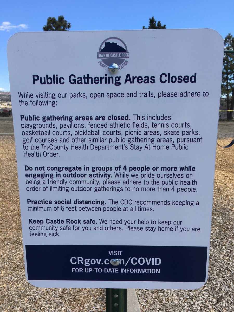 CRPoliceCO's tweet photo. We have been receiving a lot of questions as to what you can and cannot do in our parks, hopefully this will answer those questions. We ask that you help us out by not doing things like jumping fences to the closed fields. It is kind of hard to say "I didn't know". https://t.co/qisdgJEz89
