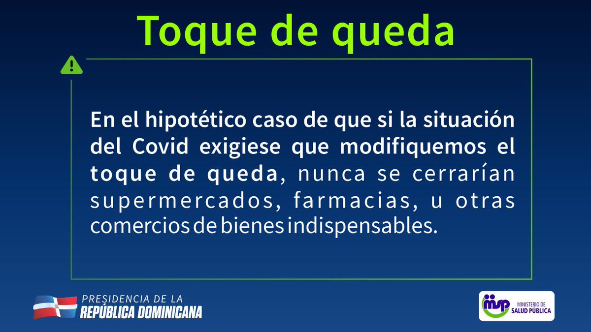 GobiernoDanilo's tweet photo. Sobre el toque de queda por #CoronavirusRD: el horario es de las 5 de la tarde a las 6 de la mañana; no hay planes de cambiar esta situación por un modelo permanente. 

Evitemos aglomeraciones para realizar compras. Es peligroso e innecesario. https://t.co/4GEWJzII0M